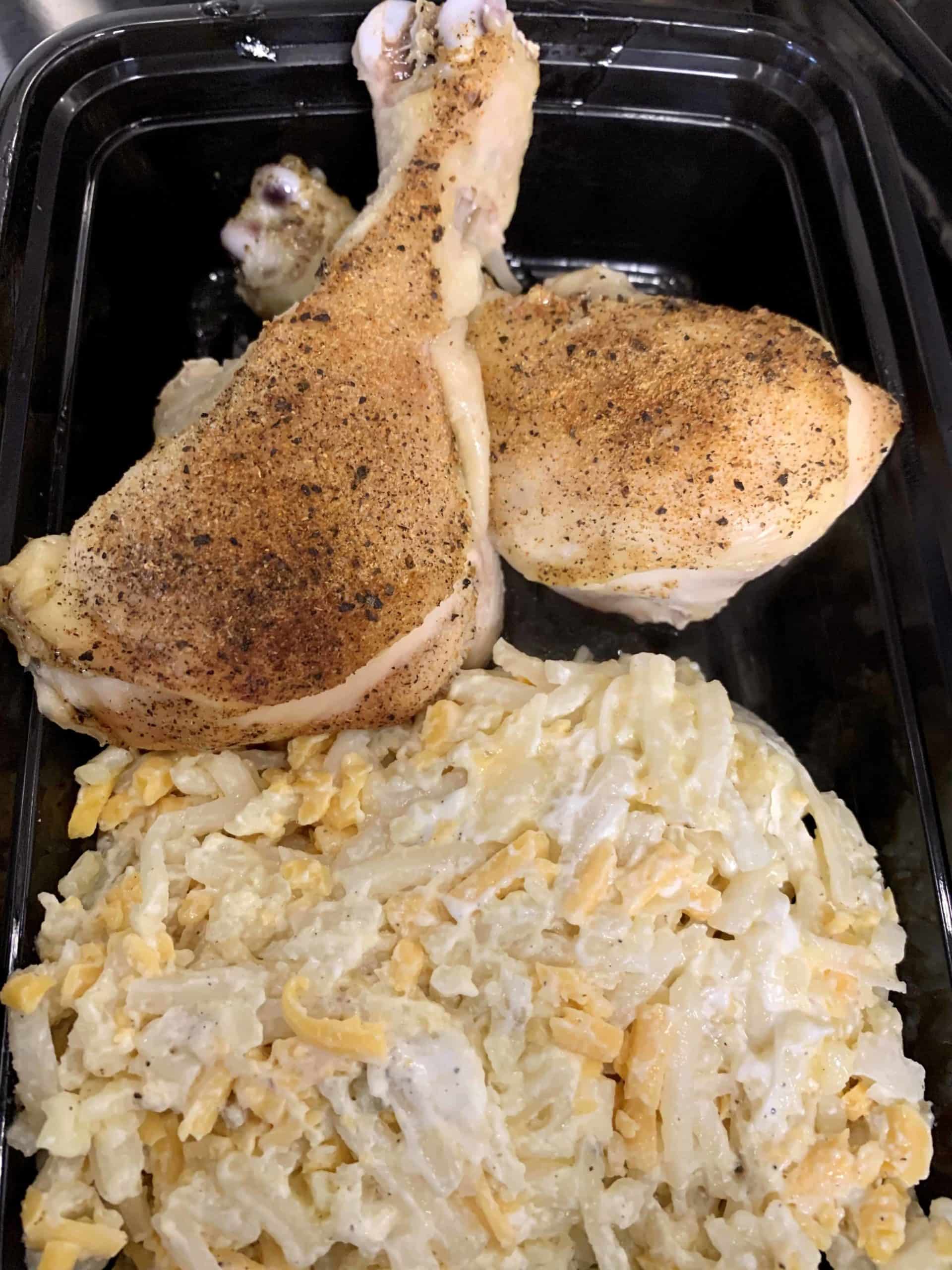 Individual Microwave Roasted Chicken with Cheesy Potatoes